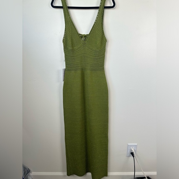 NWT Torn by Ronnie Kobo Madi Metallic Green Crochet Knit Maxi Dress Size Large - Picture 4 of 11